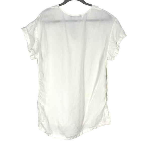 Zara White Cotton Linen V-Neck Tunic Blouse Small - Picture 2 of 5